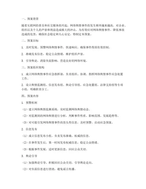 网络舆情事件突发应急预案