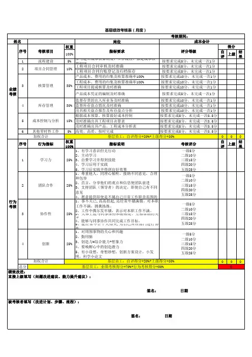 绩效考核表(成本)