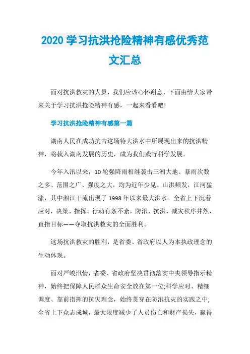2020学习抗洪抢险精神有感优秀范文汇总