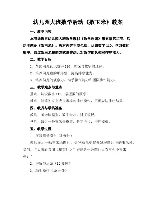 幼儿园大班数学活动《数玉米》教案