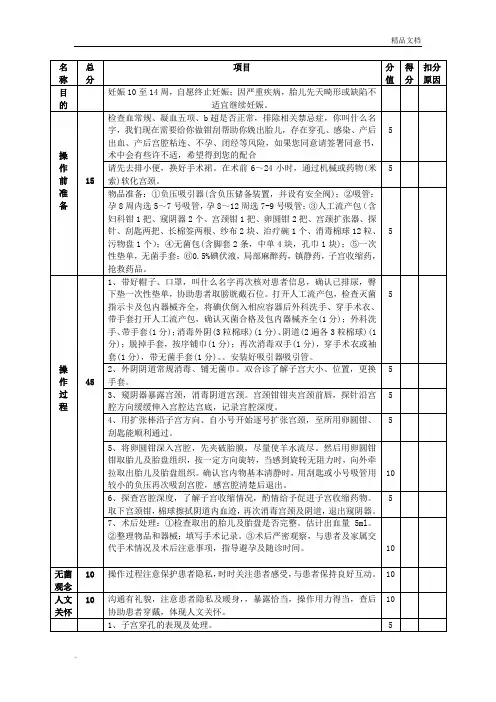 钳刮术技能考核评分表