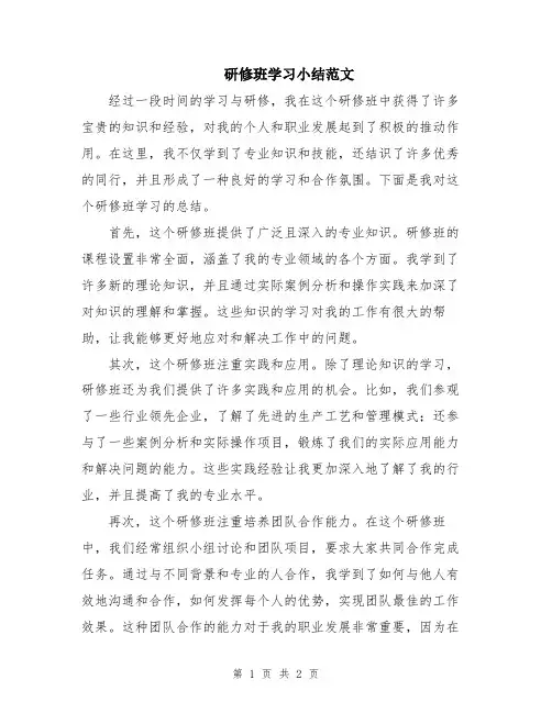 研修班学习小结范文