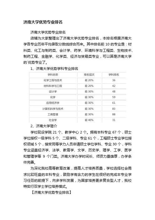 济南大学优势专业排名