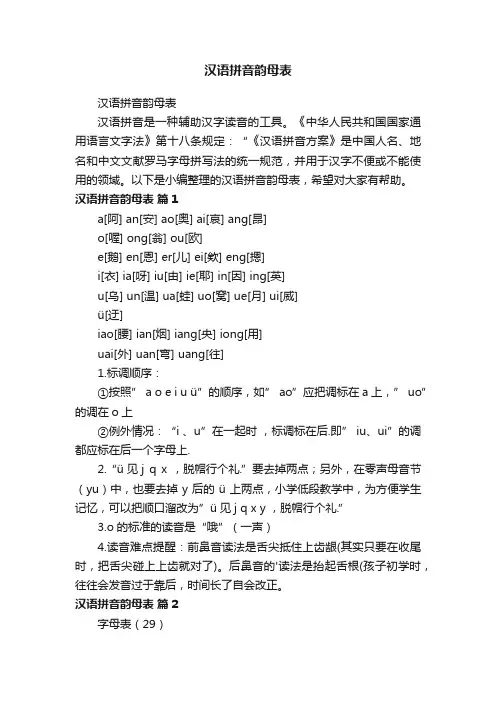 汉语拼音韵母表