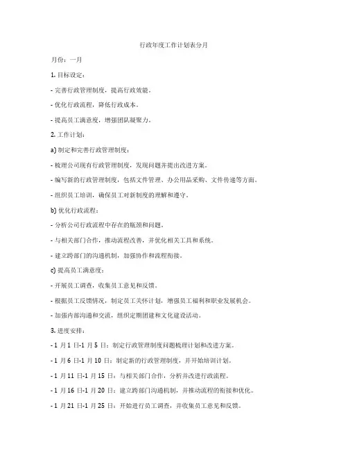 行政年度工作计划表分月