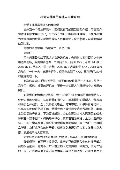 村党支部委员候选人自我介绍