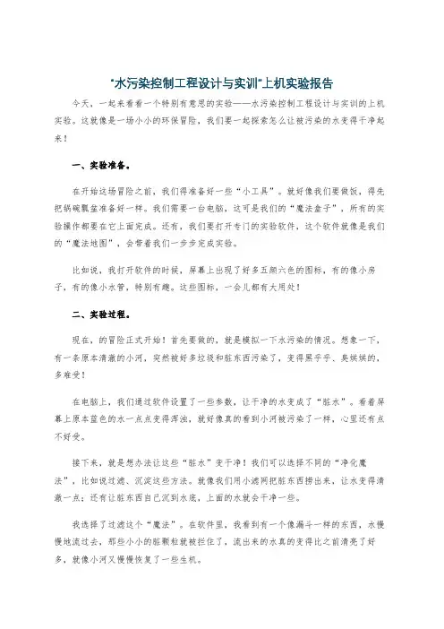 “水污染控制工程设计与实训”上机实验报告