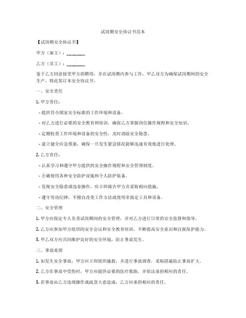 试岗期安全协议书范本