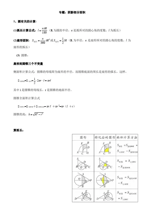 中考数学阴影部分面积专题含答案