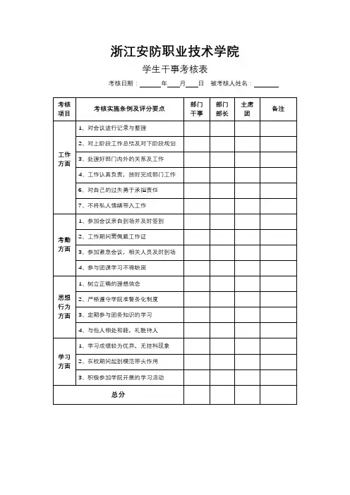 学生干部考核表