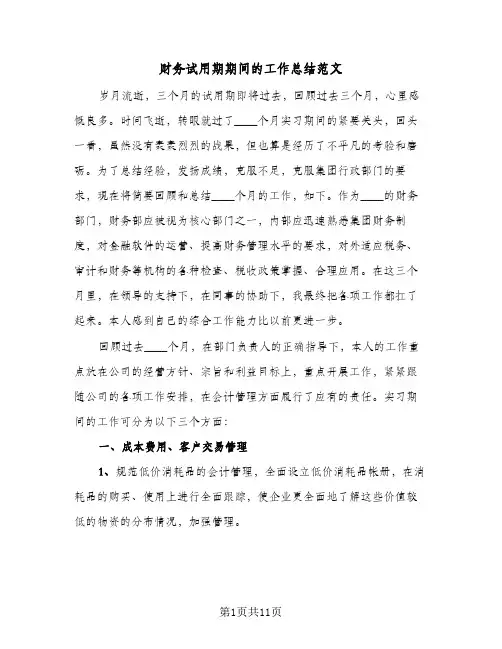 财务试用期期间的工作总结范文（4篇）