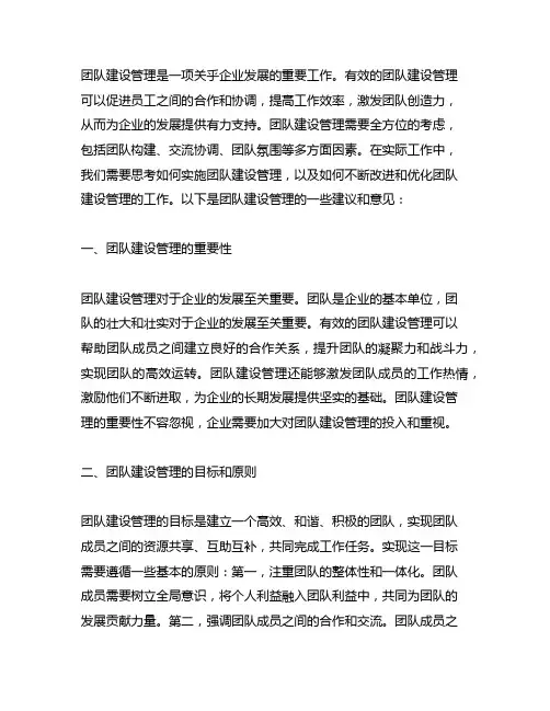 关于团队建设管理的意见和建议