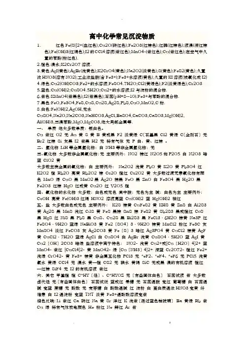 初、高中化学沉淀及颜色