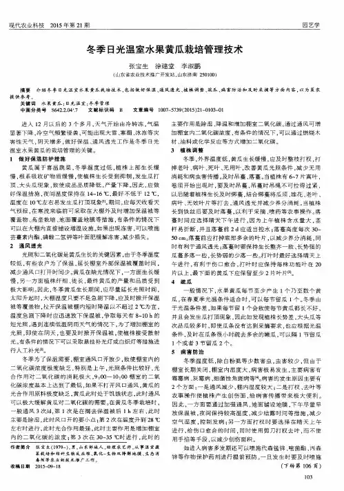 冬季日光温室水果黄瓜栽培管理技术