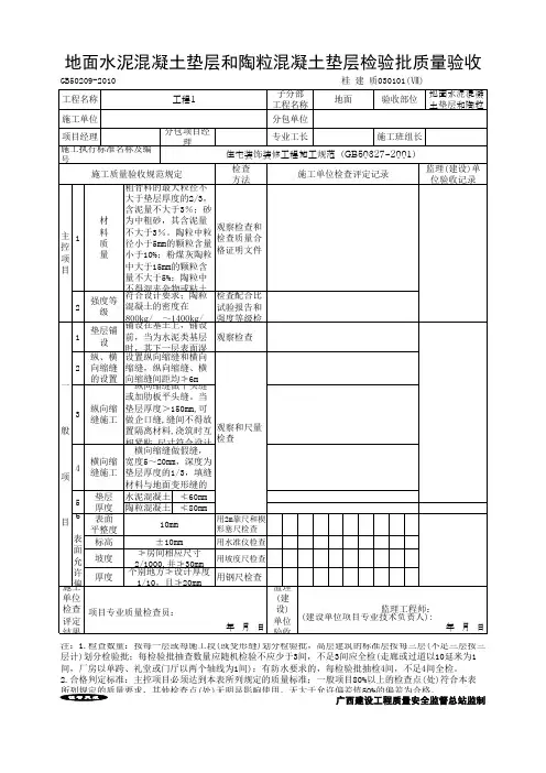地面水泥混凝土垫层和陶粒混凝土垫层检验批质量验收记录(模板)
