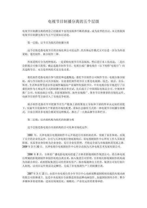电视节目制播分离五个层级