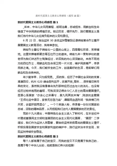 新时代爱国主义教育心得感悟（通用16篇）