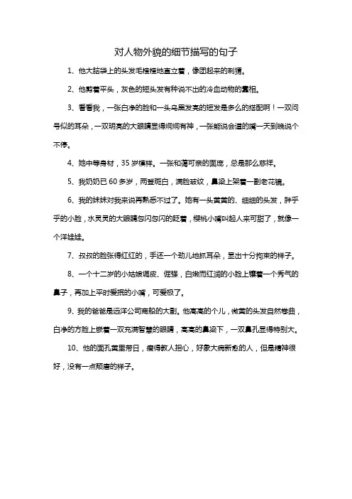 对人物外貌的细节描写的句子