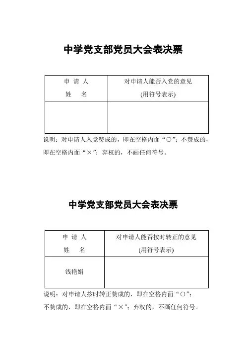 党支部党员大会表决票