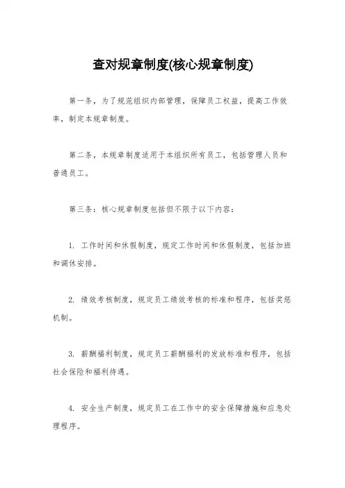 查对规章制度(核心规章制度)