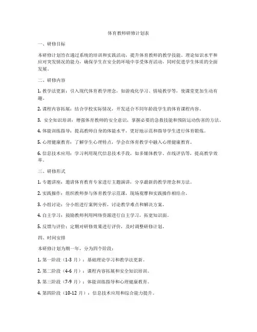 体育教师研修计划表