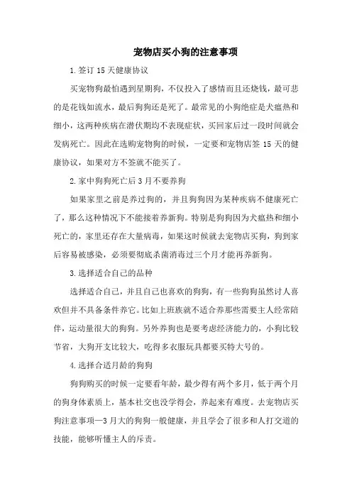宠物店买小狗的注意事项