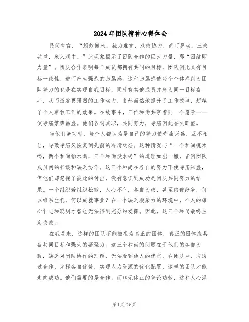 2024年团队精神心得体会（4篇）