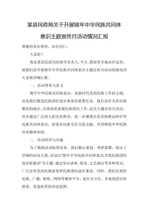 某县民政局关于开展铸牢中华民族共同体意识主题宣传月活动情况汇报.docx