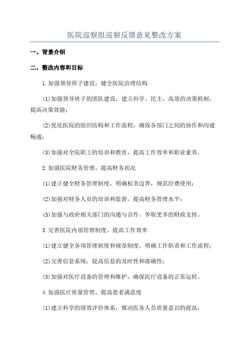 医院巡察组巡察反馈意见整改方案