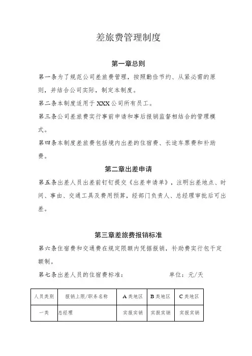 差旅费报销制度规定