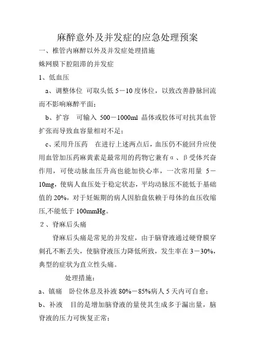 麻醉意外及并发症的应急处理预案