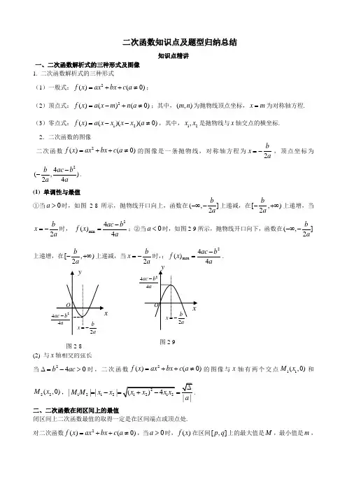 二次函数知识点及题型归纳总结