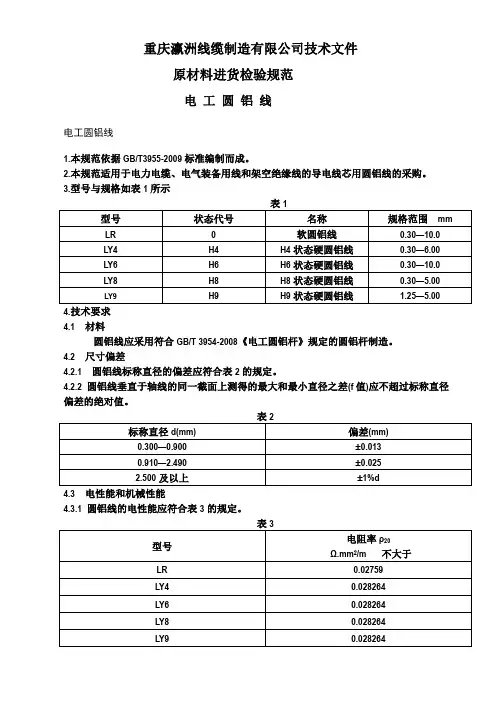 铝线进厂检验规范