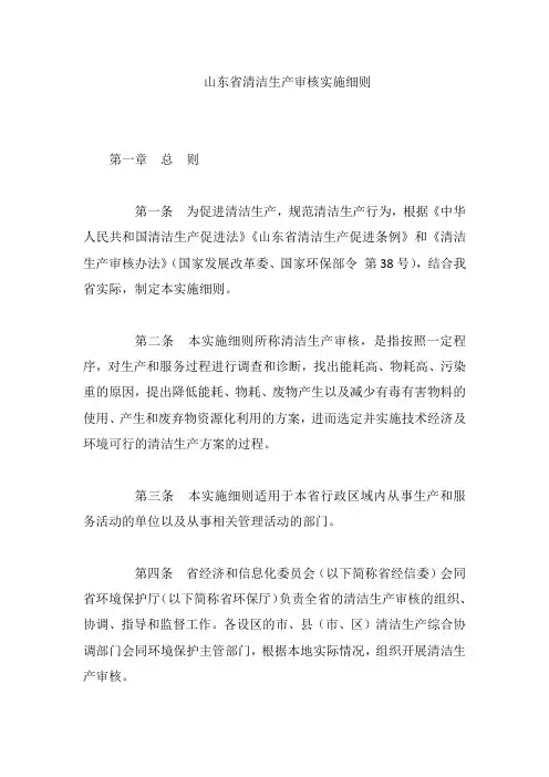 山东省清洁生产审核实施细则