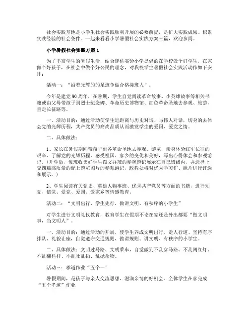 小学暑假社会实践方案