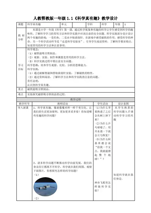 1-1科学真有趣 教案 鄂教版科学一年级上册