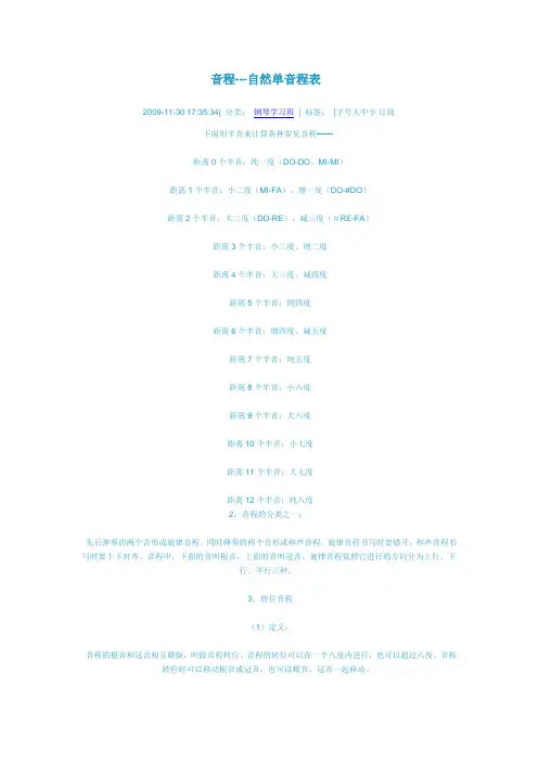 音程---自然单音程表