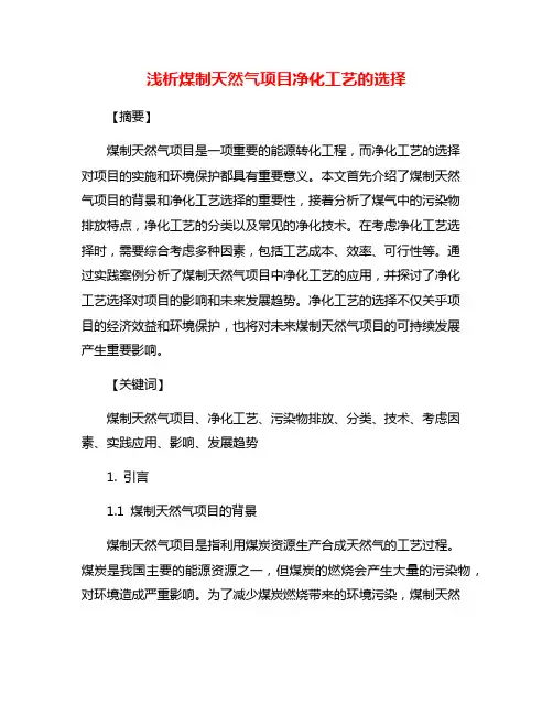 浅析煤制天然气项目净化工艺的选择