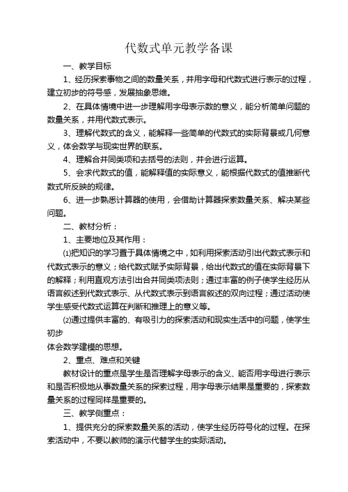 代数式单元教学计划