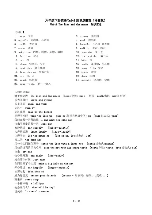 六下英语各单元知识点汇总(译林版)
