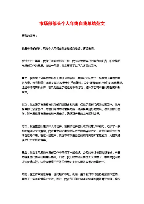 市场部部长个人年终自我总结范文