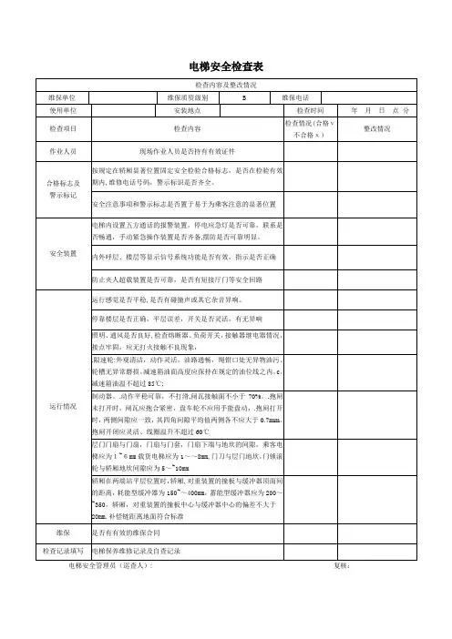 电梯安全管理员检查表