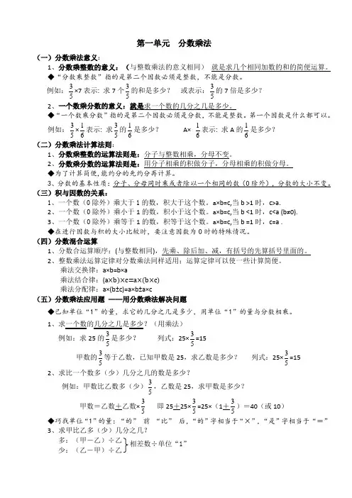 2017新人教版数学六年级上册总复习知识点整理归纳整理