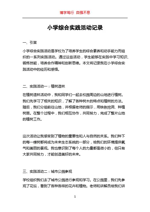 小学综合实践活动记录