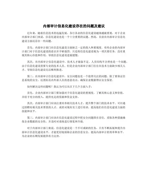 内部审计信息化建设存在的问题及建议
