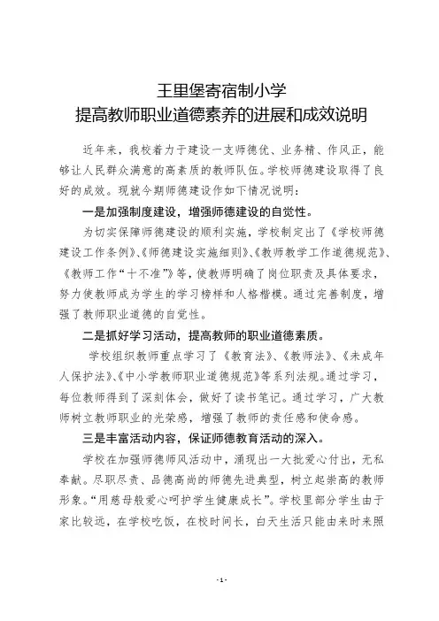 教师职业道德素养的进展和成效说明