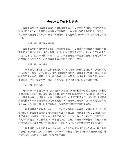 犬细小病的诊断与防治