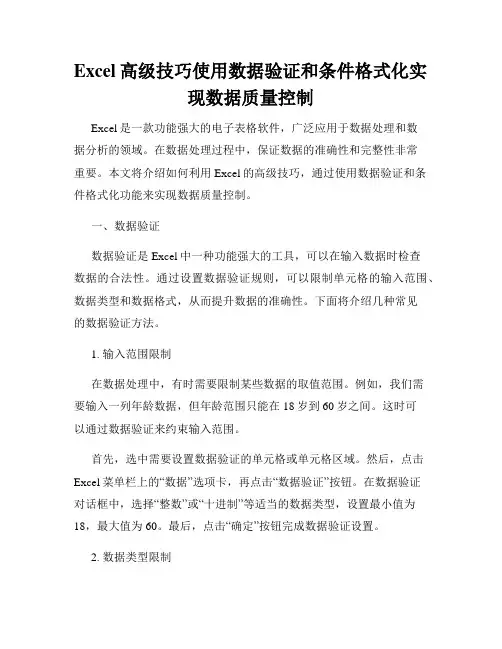 Excel高级技巧使用数据验证和条件格式化实现数据质量控制