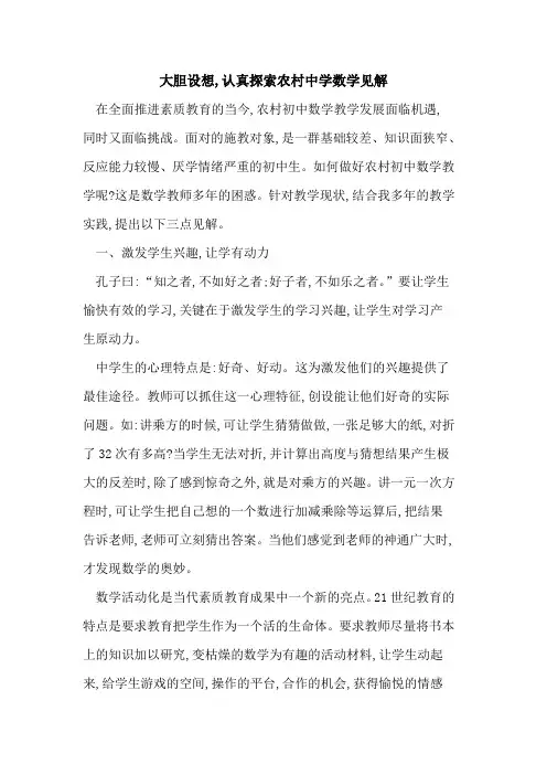 大胆设想,认真农村中学数学见解
