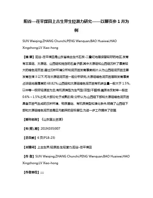 阳谷—茌平煤田上古生界生烃潜力研究——以聊页参1井为例